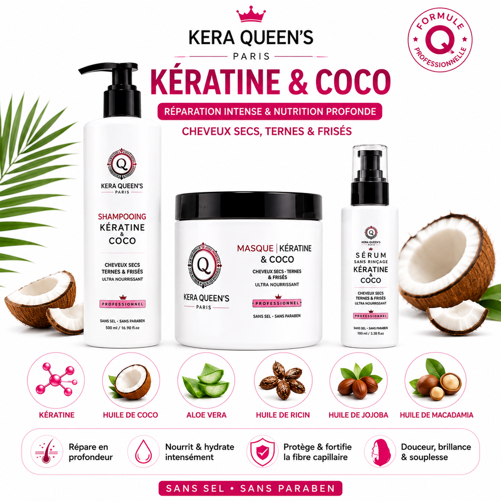Kera Queen's Paris — Soin Kératine & Coco (Shampoing + Masque + Sérum)