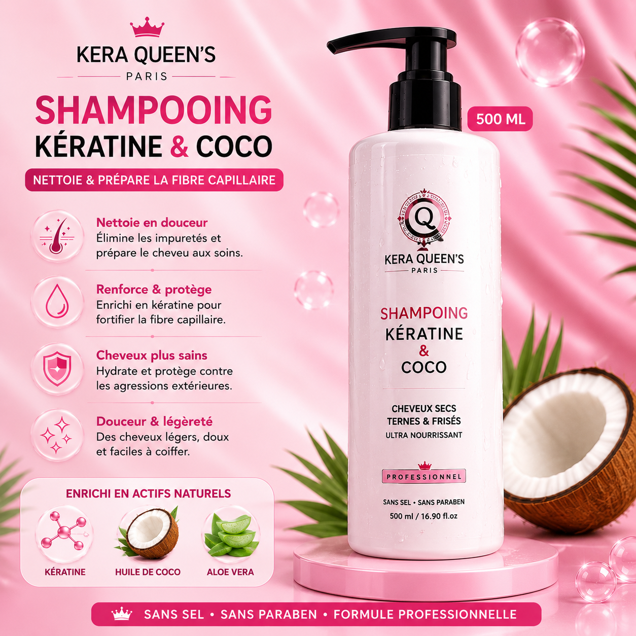Kera Queen's Paris — Soin Kératine & Coco (Shampoing + Masque + Sérum)